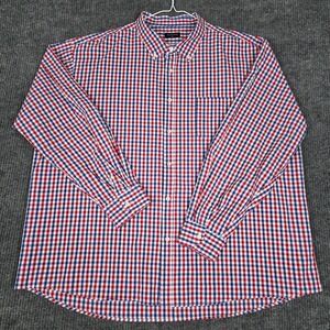 Double Pump Mens 3XL Gingham Button Down Shirt Red White Blue Cotton Long Sleeve